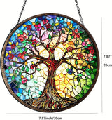 Tree of Life Suncatcher Stained Glass Suncatchers Stained Glass Ornament for Home Decor Indoor Wall Art Gift for Mother Women Friends (Tree of Life-F, M)