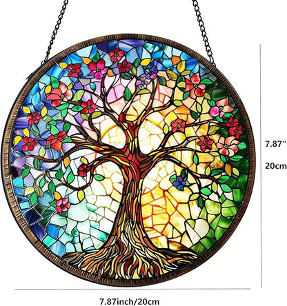 Tree of Life Suncatcher Stained Glass Suncatchers Stained Glass Ornament for Home Decor Indoor Wall Art Gift for Mother Women Friends (Tree of Life-F, M)