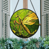 DASTOLL Stained Glass Window Hanging 4 Pcs Set Green Plants Yellow Insect Theme 6.3" - Suncatcher Door Garden Sun Catcher Decor Birthday Christmas for Mom Woman Nana Men