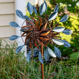 Sunnydaze Whirling Petals Metal Garden Wind Spinner - Spinner Outdoor Decor with 4-Point Step-in Stake - Dual-Wind Motion - 48" H