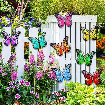 Jetec 8 Pcs Metal Butterfly Wall Decor 6.5 Inch Outdoor Butterflies Wall Art Sculpture 3D Butterfly Hanging Decoration for Spring Outside Fence Garden Yard Home Patio Balcony(Bright Style)