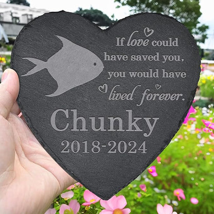 Fish Memorial Stone Fish Garden Statue - Fish Memorial Gifts - Fish Tombstone - Fish Loss Gift - Loss of Pet Fish - Heart