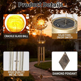 YAKii Sun Moon Solar Wind Chimes for Outside Lights Prefert Gifts for Mom Wife Unique Crackle Glass LED Warm Light Outdoor Hanging Decor Windchimes for Garden Yard Patio Christmas Birthday Mothers Day