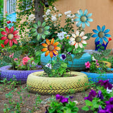 HUTHDAK Metal Flowers for Outside,8 Pack 16.15" Decorative Garden Stakes with Swaying Flowers Head Yard Art,Spring Garden Decor for Lawn, Pathway & Garden