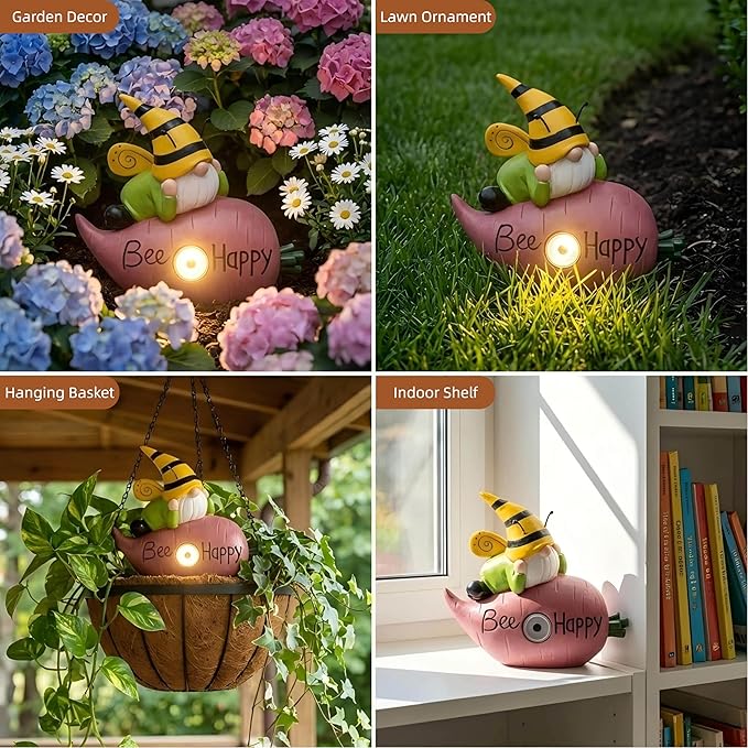 Garden Gnomes Outdoor, Solar Gnome Garden Statue & Fairy Garden Accessories, Funny Garden Gnome Yard Ornaments & Lawn Statues, Resin Decor Gnomes Gifts for Women Mom