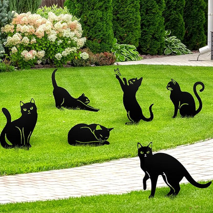 Tandefio 6 Pack Black Cat Garden Stakes Metal Cat Silhouette Decorative Garden Statues for Yard Art Outdoor Decor for Patio Lawn Farmhouse Ornament Cats Lover Gifts Bird Repellent Scaring Pest(Large)