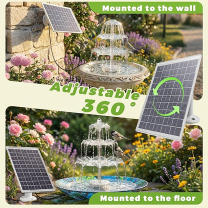 AISITIN 6.5W Solar Bird Bath Fountains with Lights, 3 Tiered Bird Bath with Solar Water Pump, Upgraded Detachable DIY Solar Powered Fountain for Garden, Patio, Yard and Pond