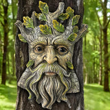 Teaeeno Whimsical Tree Face Garden Decoration, 9.8 in Tree Faces Decor Outdoor Wallmounted Statue Art with Leaf Features, Outdoor Decor Garden Accessory (Nature and Outdoors)