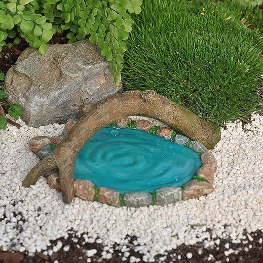 Marshall Home and Garden Peaceful Log Bridge Pond Aqua Blue 8 Inch Resin Stone Outdoor Statue