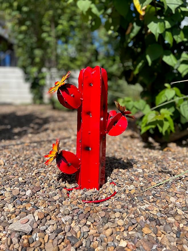 Mini Metal Saguaro - Garden Art (Red)