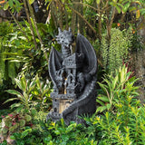 Glitzhome 37" H Mystical Gothic Dragon Perched ATOP The Castle Sculptural, Polyresin Garden Dragon Outoor Statues 4 Tier Waterfalls Floor Fountain with LED Dragon Figurine for Backyard Patio Decor