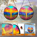 7.88'' Glass Window Hanging, Colorful Cross Sun Catchers Glass Panel for Window, Christian Evening Glow Suncatcher Decor with Hook Chain for Mother's Day Birthday for Women, Men, Wife, Aunt, and Mom