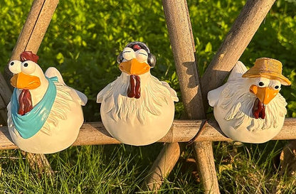 Teaeeno Chicken Fence Decoration,Funny Farm Sculpture Chicken Decor,Cute Chicken Sculpture,3 Chickens a Set,Resin Chicken Figurines,Animal Outdoor Statues for Home Garden Stairs,Farm,Patio,Backyard