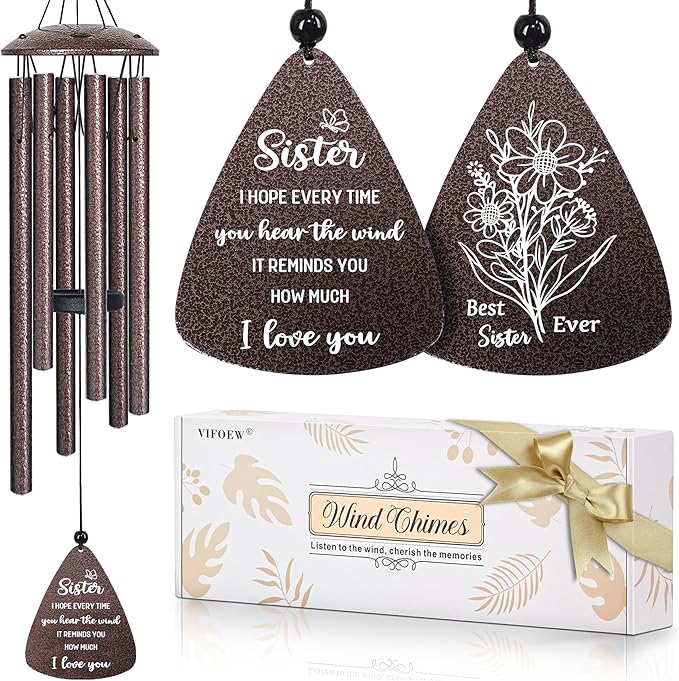 Sister Gifts, 32" Bronze Wind Chimes, Sister's Birthday Gifts from Sisters Brother, Sisters in Law Gift, Best Sister Ever Gift for Women Birthday Christmas Mother's Day, Home Decor