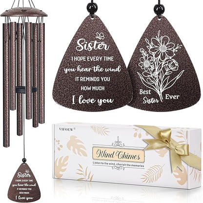 Sister Gifts, 32" Bronze Wind Chimes, Sister's Birthday Gifts from Sisters Brother, Sisters in Law Gift, Best Sister Ever Gift for Women Birthday Christmas Mother's Day, Home Decor