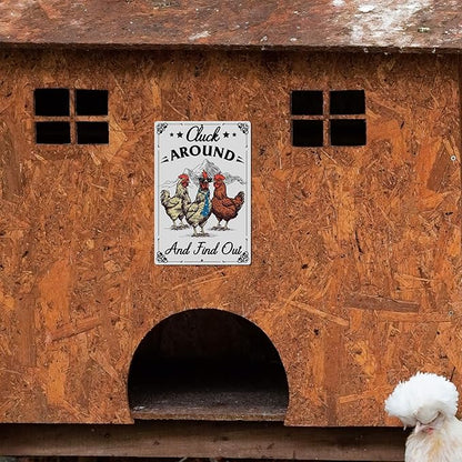Putuo Decor Funny Chicken Sign Cluck Around And Find Out Metal Tin Sign Funny Wall Decor For Farmhouse Chicken Coop For Garden Decor Vintage Metal Tin Sign Plaque Outdoor Decor 12x8 Inch