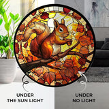 Squirrel Suncatcher Stained Glass Window Hanging Handmade Stained Glass Suncatchers Decoration with Metal Chain Outdoor Garden Decor Gift for Women Christmas Thanksgiving Gifts