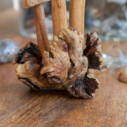 Curawood Wooden Mushrooms Sculpture for an Ornate Touch - Handcrafted 9" Mushroom Statue with Intricate Details - Authentic Garden Mushrooms Decorative Centerpiece - Artisan Cottagecore Mushroom Decor