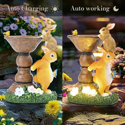 TERESA'S COLLECTIONS Garden Decor, Cute Family Bunny Figurines with Solar Lights, Waterproof Resin Garden Statue,Bunny Garden Gift, Birthday Gifts for Mom Women, Indoor/Outdoor 7.1"
