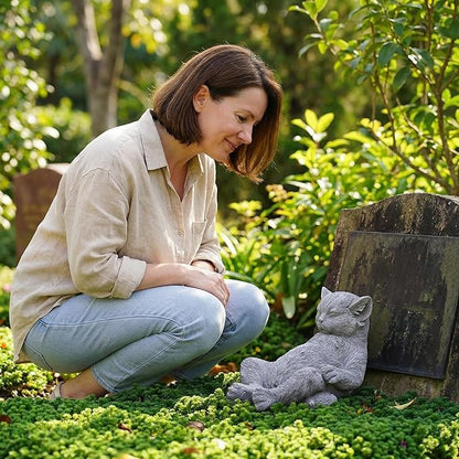 Cat Memorial Stone Garden Statue, Pet Statue Gifts for Loss of Cat Sympathy, Grave Markers for Garden Outdoor Decor, 9.8” L Weatherproof Lazy Tabby Figurine, Outdoor Patio Accent Yard Decoration