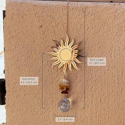 Crystal Cascade Suncatcher - Rose Gold Crystal Hanging Ornament for Windows Hanging Prism Rainbow Maker Feng Shui (Sun)