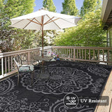 Pauwer Waterproof Outdoor Rug 8x10, Reversible Plastic Straw Patio Camping Rug, Indoor Outdoor RV Mat Carpet for Deck, Camper, Porch, Balcony, Backyard, Picnic, Boho Black Grey