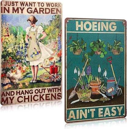 MorningRo 2 Pcs Funny Metal Tin Garden Sign 12'' x 8'' Gifts for Plant Lovers Women Grandma Mom Garden Decor Metal Tin Sign for Farmhouse Greenhouse Patio Yard Wall Decor Indoor Outdoor(Female, Home)