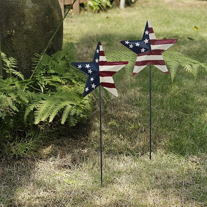 Metal Barn Star Yard Sign Patriotic Garden Stakes Hanging Ornament with Stake Outdoor 4th of July Lawn Decoration Party Supplies USA Flag Decor for Independence Day Memorial Day (E)