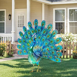 27.5" Metal Peacock Garden Statue with Tail Spread, Handmade 3D Textured Peacock Garden Sculptures Metal Yard Art for Patio, Garden or Entryway