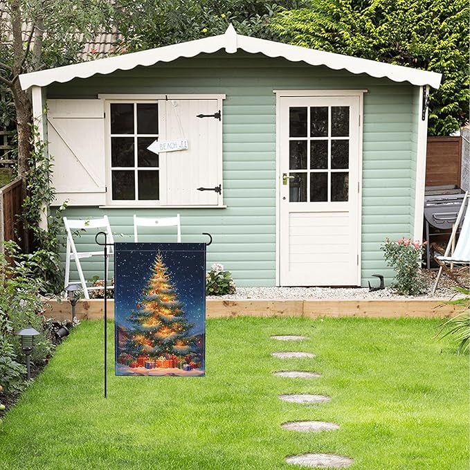 Christmas Tree Garden Flag Seasonal Double Sided 12 x 18 Inch Small Yard Flag for Indoor Outdoor Decor Holiday All Seasons