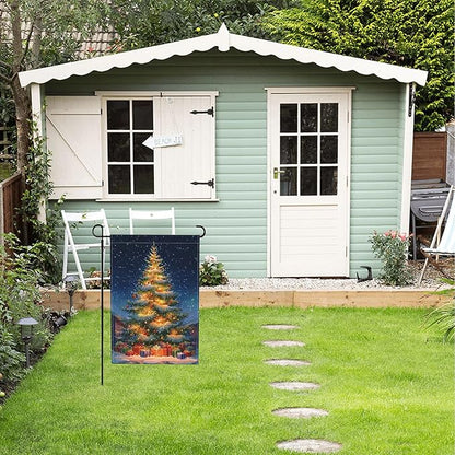 Christmas Tree Garden Flag Seasonal Double Sided 12 x 18 Inch Small Yard Flag for Indoor Outdoor Decor Holiday All Seasons