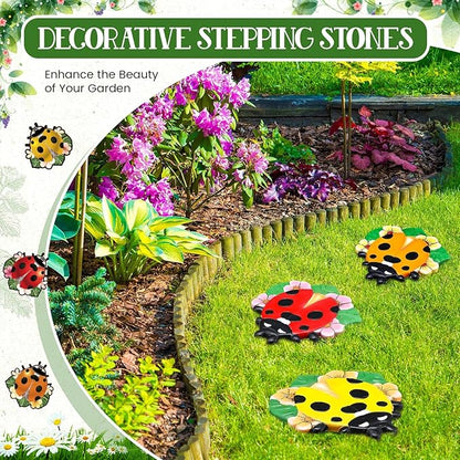 Yalikop 3 Pcs Ladybug Stepping Stones Resin 7-10inch Decorative Stepping Stone Ladybug Outdoor Garden Decorations for Garden Patio Walkway Sculpture Yard Art