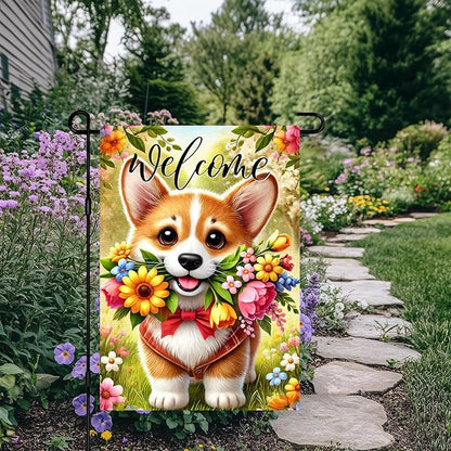 BlissYard Spring Corgi Garden Flag 12x18 Inches Double Sided Cute Puppy Welcome Yard Flags Colorful Floral Sunflower Butterfly Summer for Outside Decor Home Farmhouse lawn Decorations