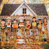 DoubleFill 8 Pcs Thanksgiving Pilgrim Outdoor Hanging Decorations with Tassels Fall Autumn Pilgrim Harvest Yard Signs for Farmhouse Festival 3.3 ft Home Lawn Yard Party Supplies Garden Decor
