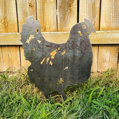 Corten Steel Chicken Silhouette Rusting Yard Stake
