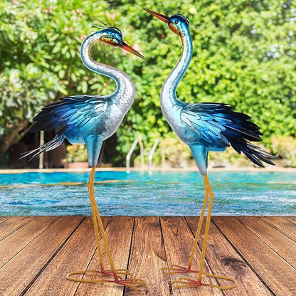 Shorayn Metal Crane Garden Statue, Garden Sculptures & Statues, Crane Ornaments Yard Art for Backyard Patio Lawn Decorations (Blue)