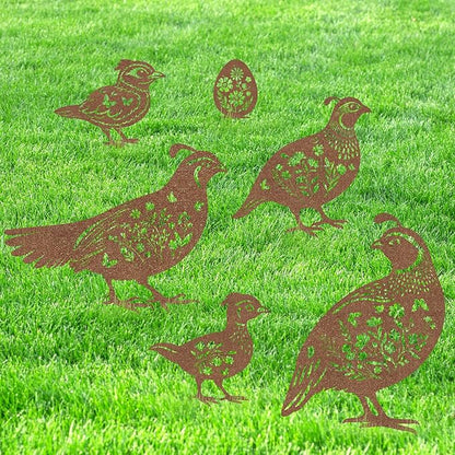 Metal Garden Stakes for Outside - 6 Pcs Quail Decor Yard Art Statues Outdoor Waterproof Figurine Silhouette Patio Lawn Pathway Backyard Ornaments Birthday Gift for Women Mom Grandma Wife