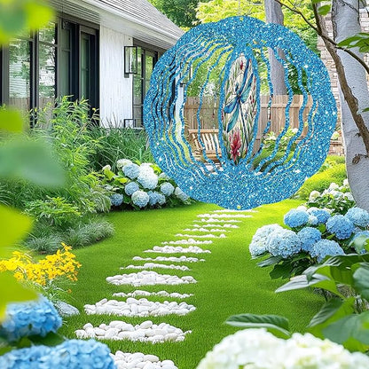 Dragonfly Wind Spinner Outdoor, Hanging Metal Wind Catcher, Garden Decor Gift for Women Men, 12" 3D Stainless Steel Kinetic Art for Yard, with Center Pendant