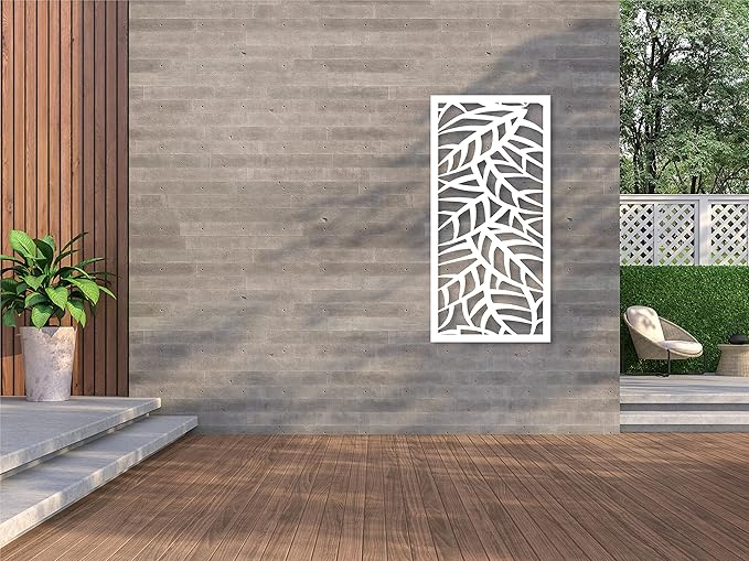 VIMA (Leaf Veins) Decorative Wall Art Panel - 48" L x 24" W x 3/8" H, White Color PVC Board Panel with Private Screen Fence Design for Home Renovation & Wall Décor