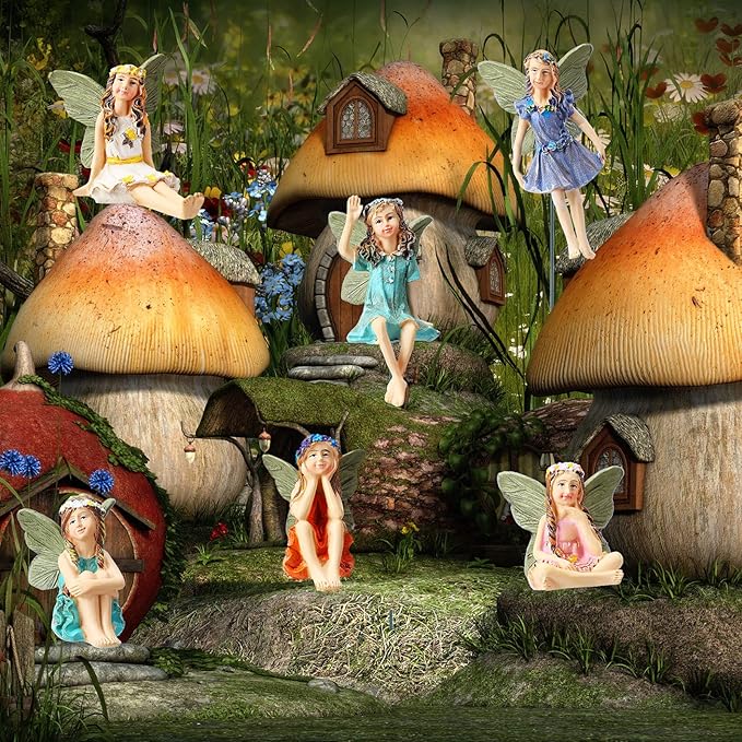 Bucherry 12 Pieces Garden Mini Fairies Figurines Miniature Fairy Sculpture Decoration Tiny Garden Accessories for Home Outdoor Yard Lawn Flower Pot Decor (Elegant)