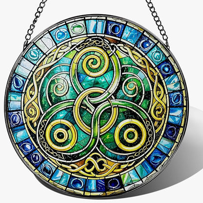 8-Inch Celtic Knot Stained Glass Suncatcher & Ornament – Stained Glass Window Hanging & Decor, Sun Catchers for Windows Indoor, Gift for Women, Gift for Christmas, Housewarming Gifts, Irish Gifts