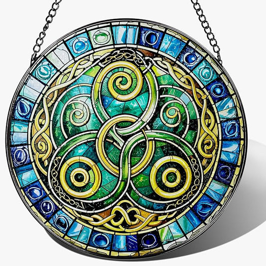 8-Inch Celtic Knot Stained Glass Suncatcher & Ornament – Stained Glass Window Hanging & Decor, Sun Catchers for Windows Indoor, Gift for Women, Gift for Christmas, Housewarming Gifts, Irish Gifts