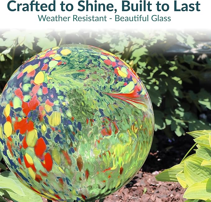 Sunnydaze 10-Inch Gazing Ball for Garden - Glass Gazing Globe for Outside - Garden Orb Yard Decor - Green Artistic