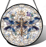 DASTOLL Stained Glass Window Hanging, Dragonfly Flower Suncatcher for Doors Home Sun Catchers Decoration and Christmas, Mother's Day Birthday Gifts for Women, Men, and Mom 14.9x14.9 in