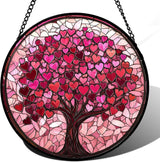 DASTOLL Stained Glass Window Hanging, Pink Love Tree of Life Sun Catchers Colorful Glass Panel Suncatcher Decor for Birthday for Women, Men, Wife, Lovers, and Mom 14.9x14.9 in