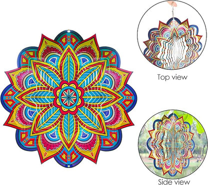 Mandala Wind Spinners, 12inch Metal Wind Spinners Outdoor for Yard and Garden, Stainless Steel Hanging Wind Spinner, Kinetic Yard Art Garden Decor Ornament Gifts