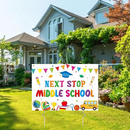5th Grade Grad Yard Sign - Class of 2026 Elementary Graduate Lawn Sign with Stake Next Stop Middle School Congrats Graduation Waterproof Party Decorations Favors for Outdoor Garden Photo Booth Props