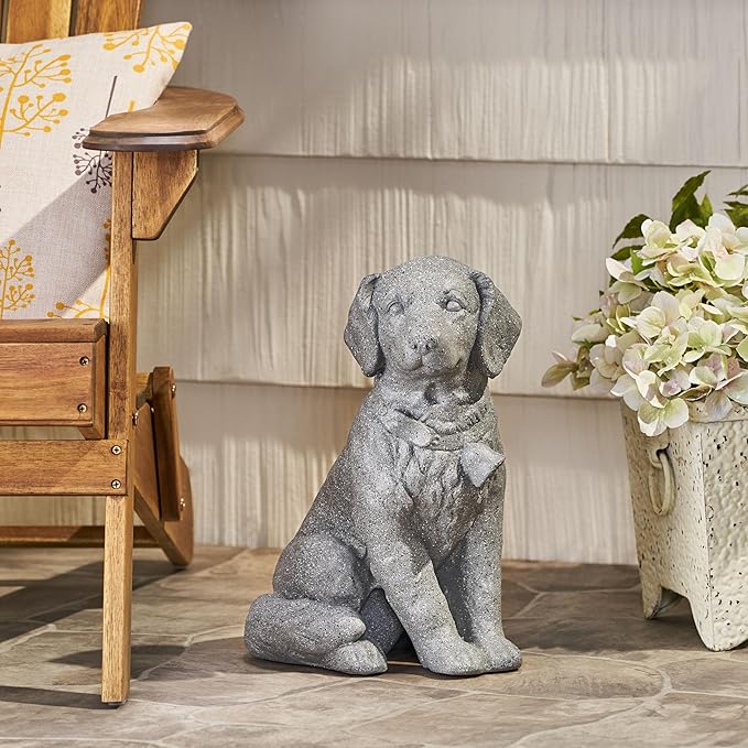 Merax Puppy Garden Statue - Outdoor Cast Stone Decor, Stone Gray Finish, Weather-Resistant Patio or Yard Art, No Assembly Required