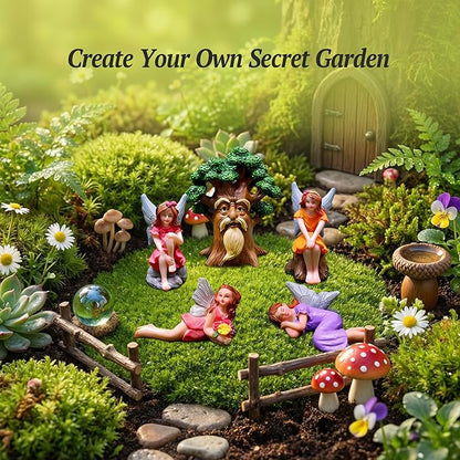 Fairy Garden Accessories Set 5 Pcs, Miniature Fairies and Tree Spirit Figurines, Resin Fairy Garden Statues for Outdoor Yard Decor, Terrarium, Micro Landscape & Plant Pots
