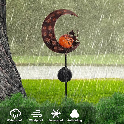 TERESA'S Collections Garden Decor for Outside,Moon Fairy Garden Accessories for Outdoor Decor, 39'' Solar Lights for Yard Decorations Outdoor, Metal Yard Stakes for Lawn Patio Porch Gifts for Mom